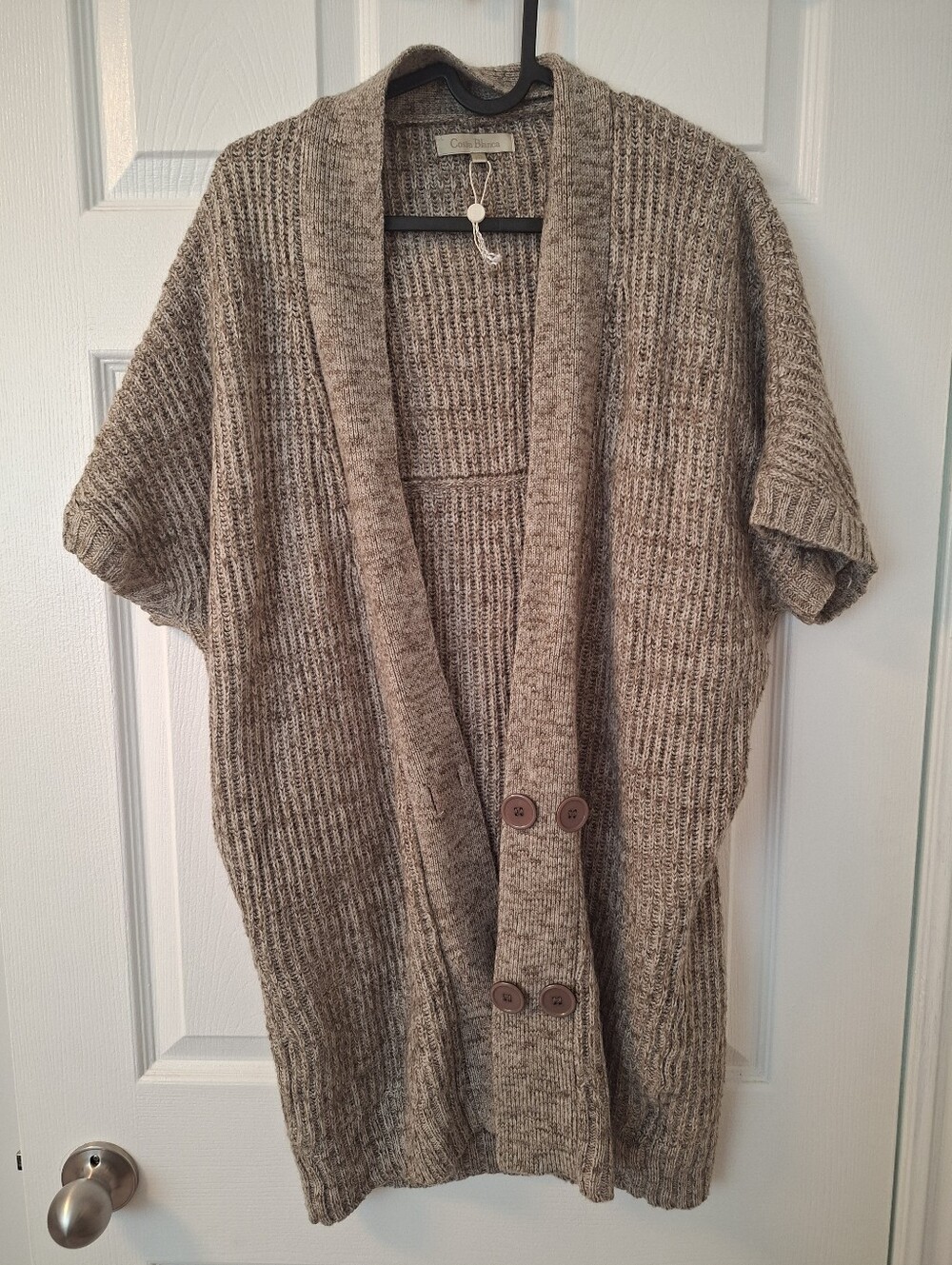 Vintage Mohair Costa Blanca Taupe Short-Sleeve Open-Front Cardigan